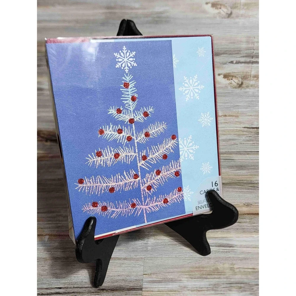 NEW American Greetings New York Christmas Tree Card Glittered Foil & Stickers